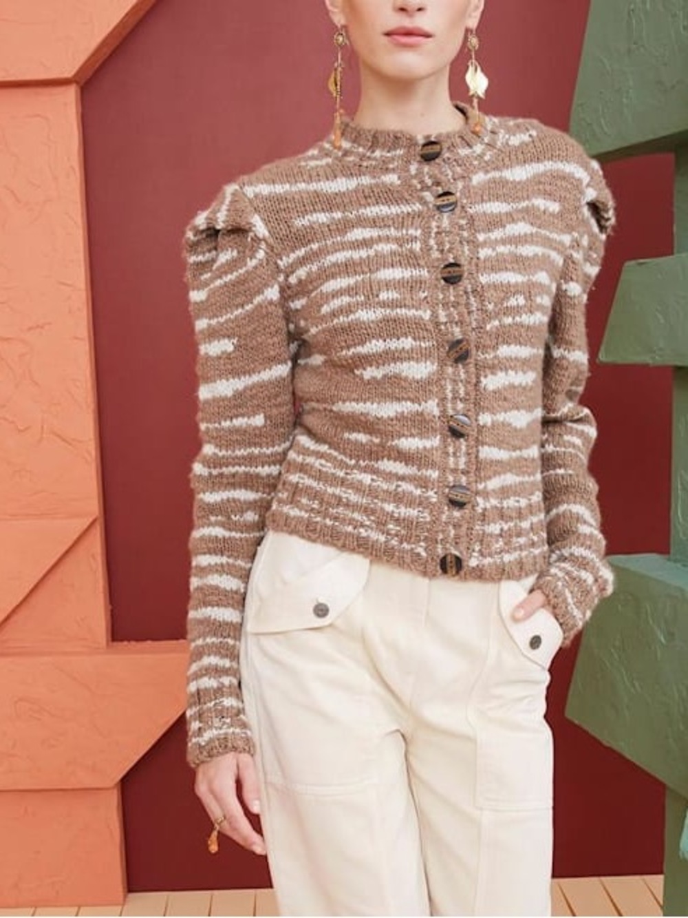 Ulla Johnson Skye Cardigan Merino Wool Brown and Cream Knit Cardigan XS